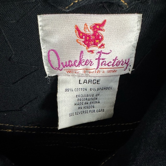 Quacker Factory Studded Embellished Diamond Pearl Black Denim Jean Jacket Large - Picture 5 of 9